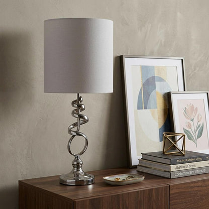22" Nickel Bedside Table Lamp With Off White Drum Shade HomeRoots