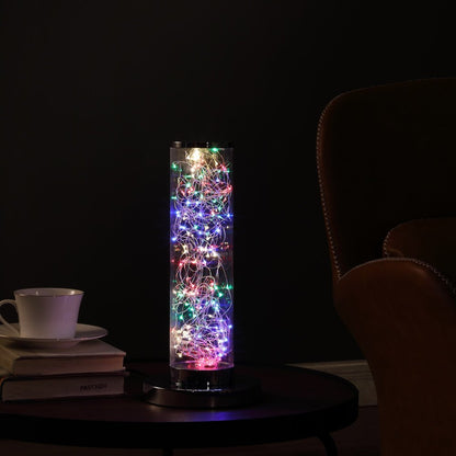 13" Silver Metal Column LED Rope Table Lamp With Clear HomeRoots