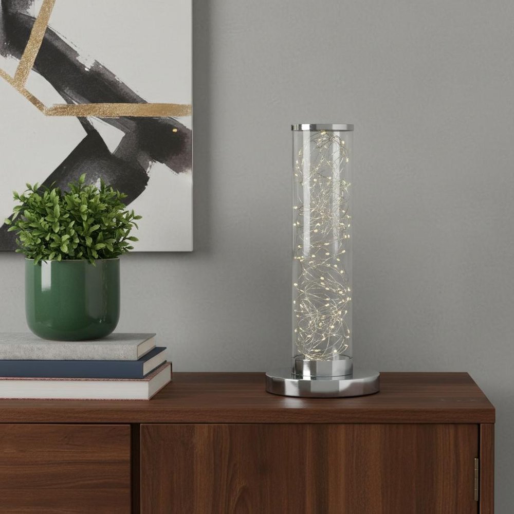 13" Silver Metal Column LED Rope Table Lamp With Clear HomeRoots