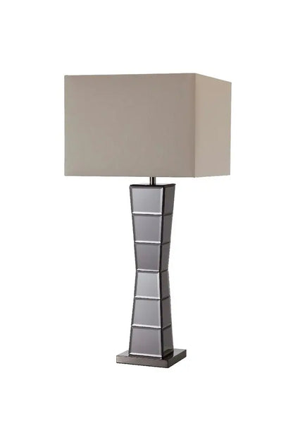 Black Glass Tower Table Lamp with Beige Fabric Shade HomeRoots