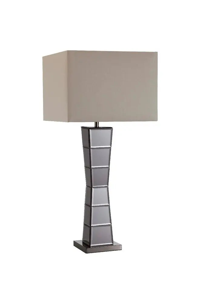 Black Glass Tower Table Lamp with Beige Fabric Shade HomeRoots