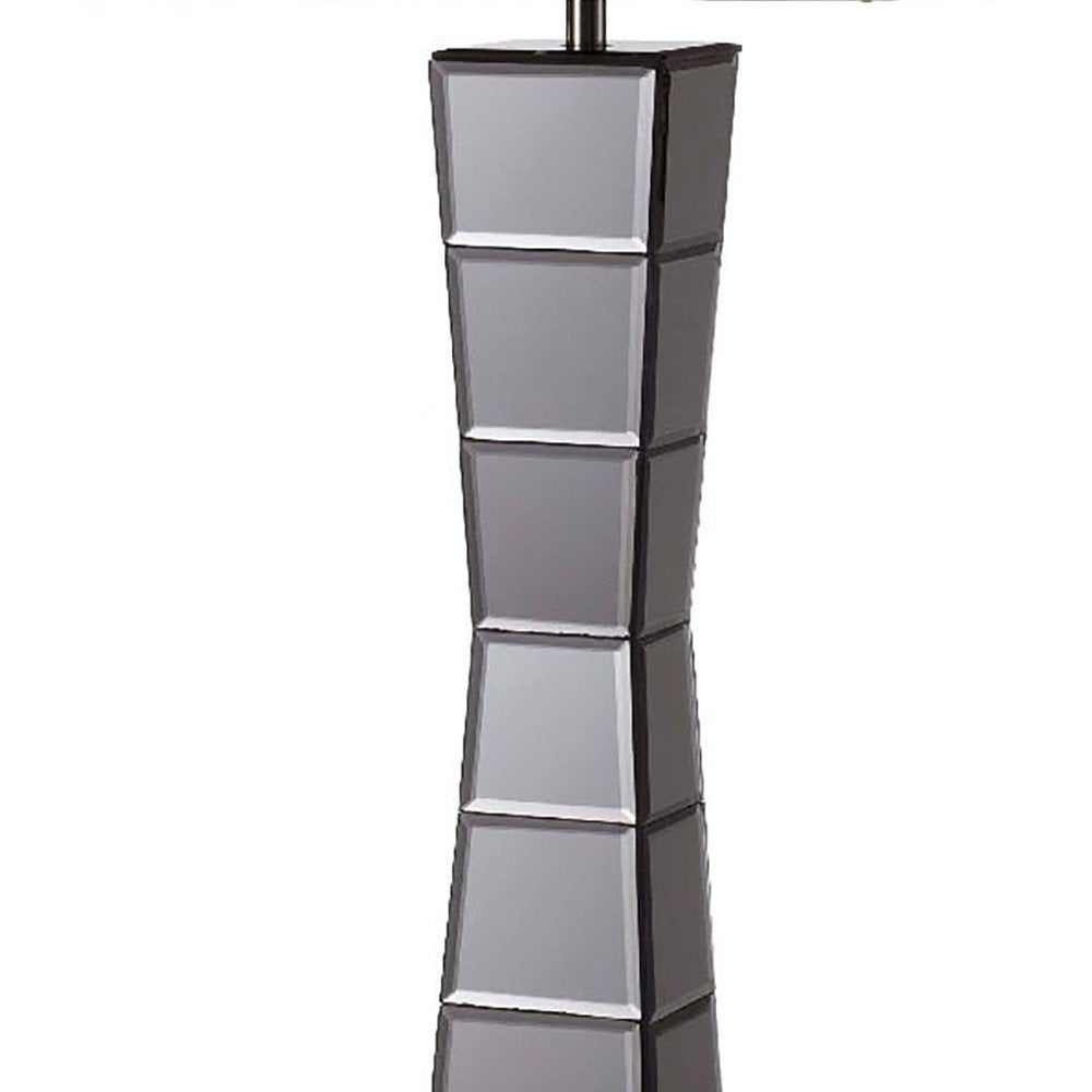 Black Glass Tower Table Lamp with Beige Fabric Shade HomeRoots