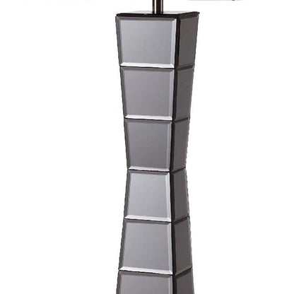 Black Glass Tower Table Lamp with Beige Fabric Shade HomeRoots