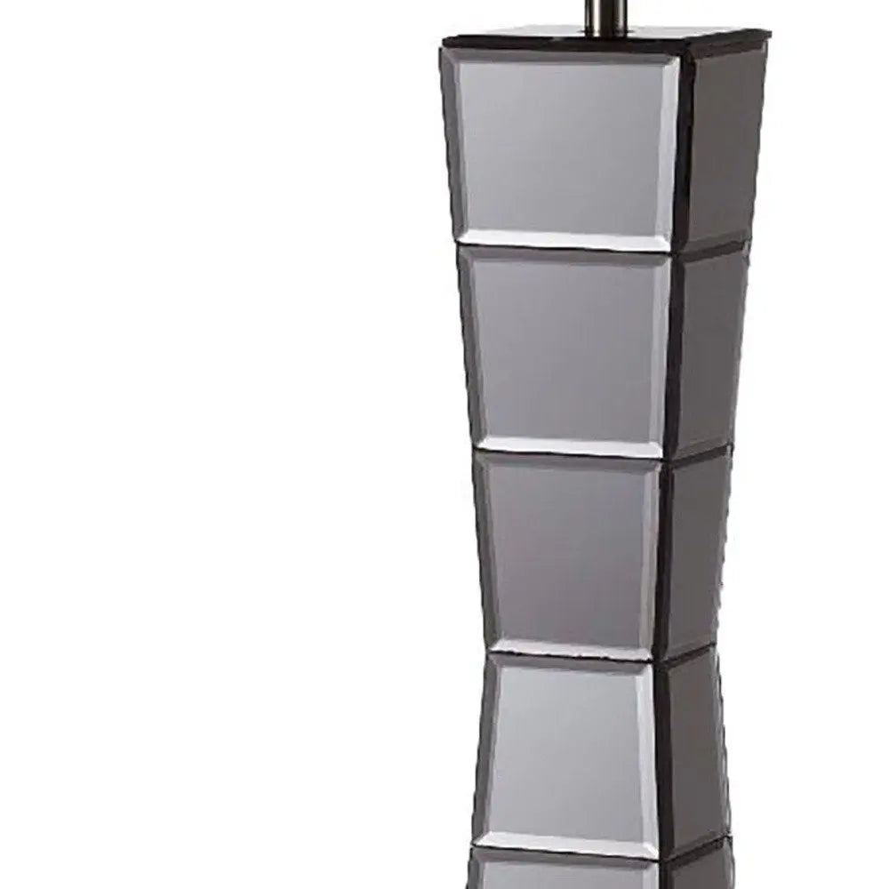 Black Glass Tower Table Lamp with Beige Fabric Shade HomeRoots