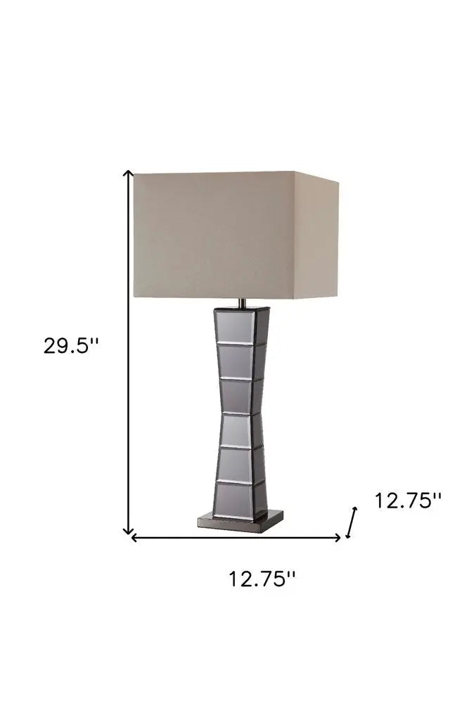 Black Glass Tower Table Lamp with Beige Fabric Shade HomeRoots