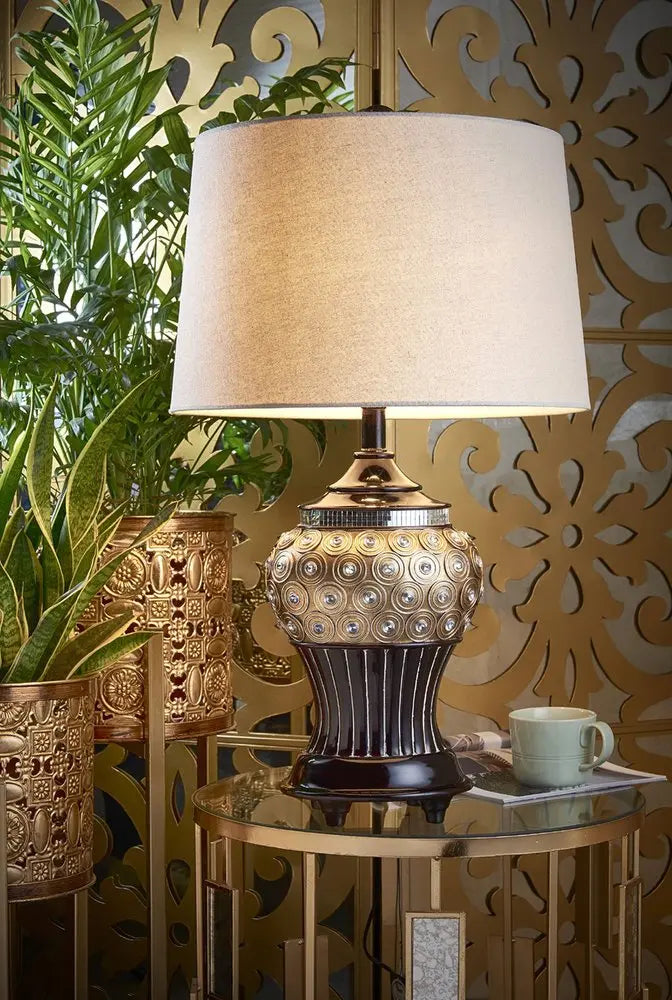Glitzy Gold Bejeweled Table Lamp HomeRoots
