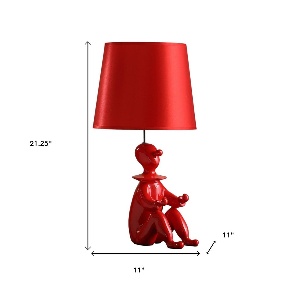 21" Red Bedside Table Lamp With Red Empire Shade — view 4