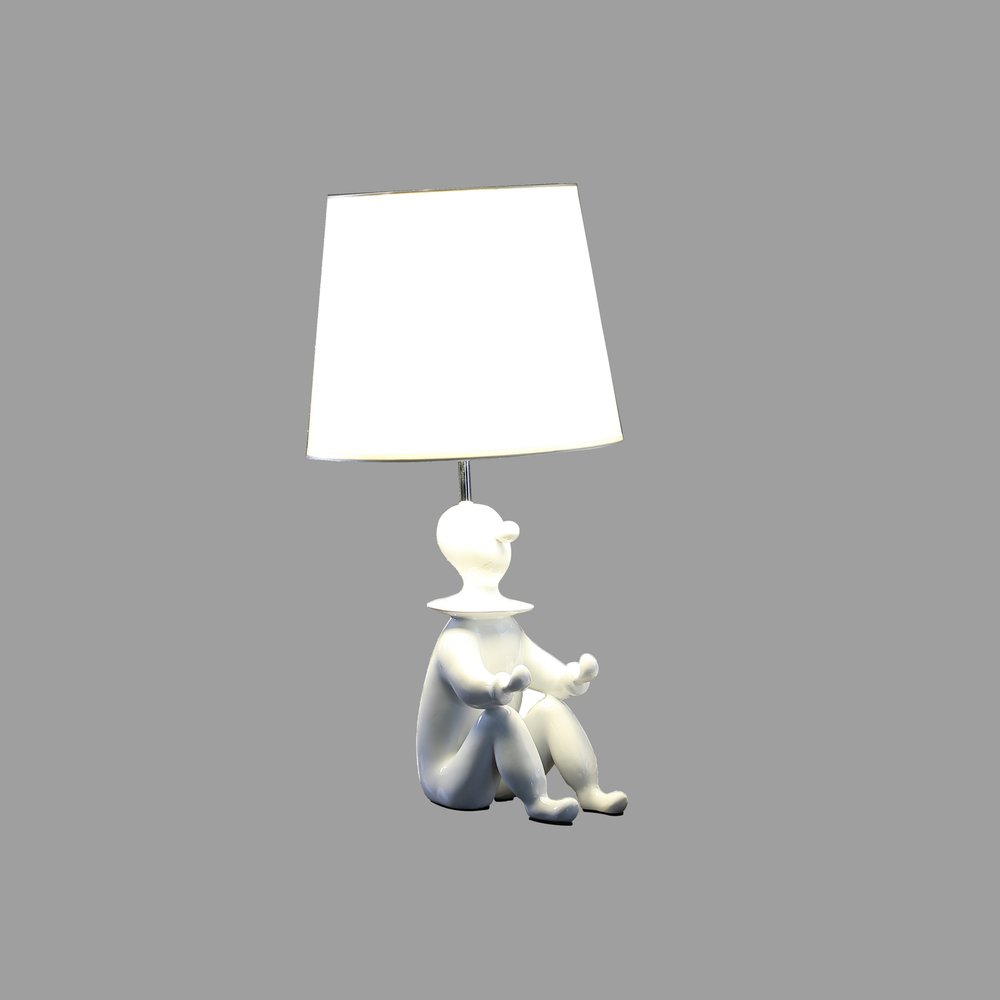 21" White Novelty Clown Table Lamp With White Empire Shade — view 2