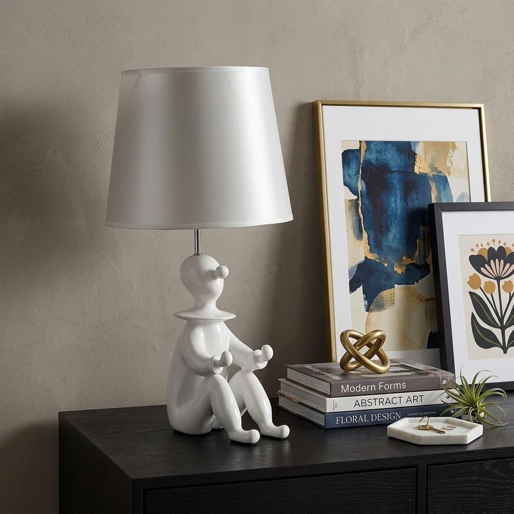 21" White Novelty Clown Table Lamp With White Empire Shade HomeRoots