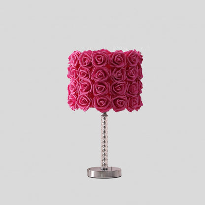 18" Silver Bedside Led Table Lamp With Red Flowers Drum Shade HomeRoots