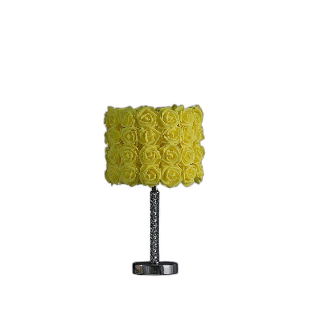 18" Silver Bedside Table Lamp With Yellow Flowers Drum Shade — view 3