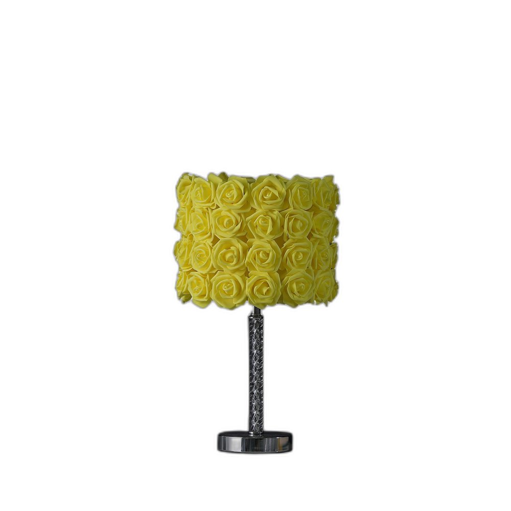 18" Silver Bedside Table Lamp With Yellow Flowers Drum Shade — view 4