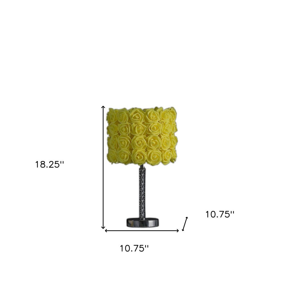 18" Silver Bedside Table Lamp With Yellow Flowers Drum Shade — view 7