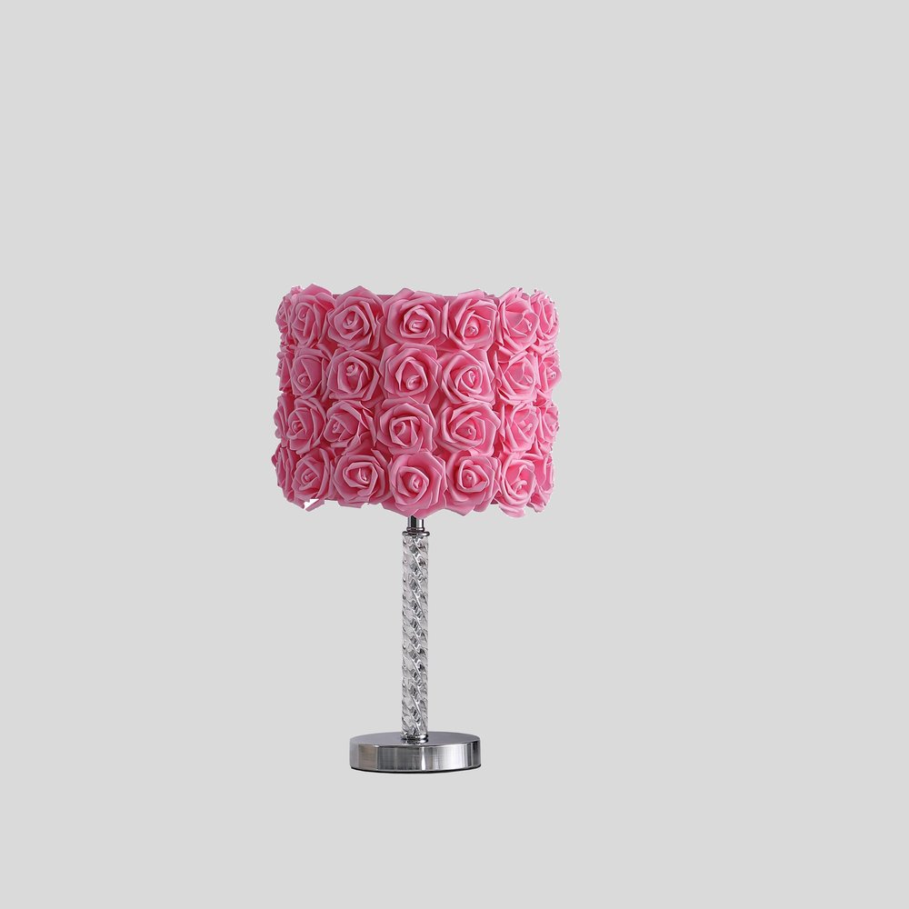 18" Silver Bedside Table Lamp With Yellow Flowers Drum Shade — view 9