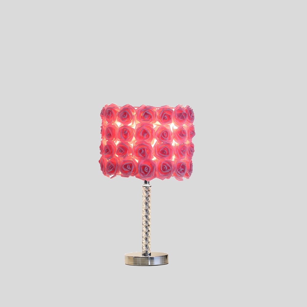 18" Silver Bedside Table Lamp With Yellow Flowers Drum Shade — view 10