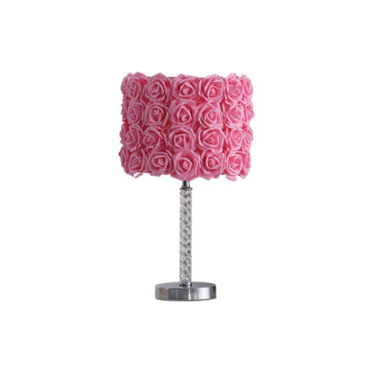 18" Silver Bedside Table Lamp With Yellow Flowers Drum Shade