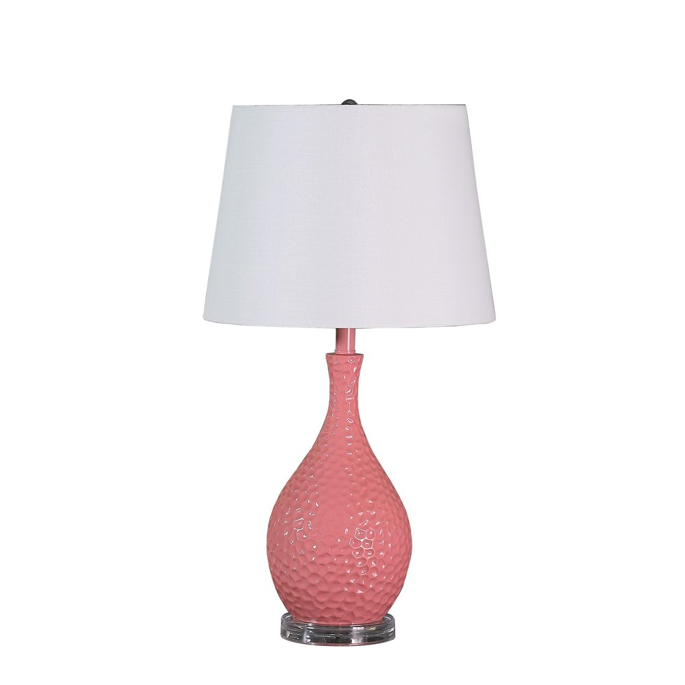 28" Pink Hammered Urn Table Lamp With White Tapered Drum Shade — view 1