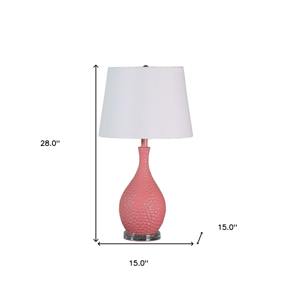 28" Pink Hammered Urn Table Lamp With White Tapered Drum Shade — view 3