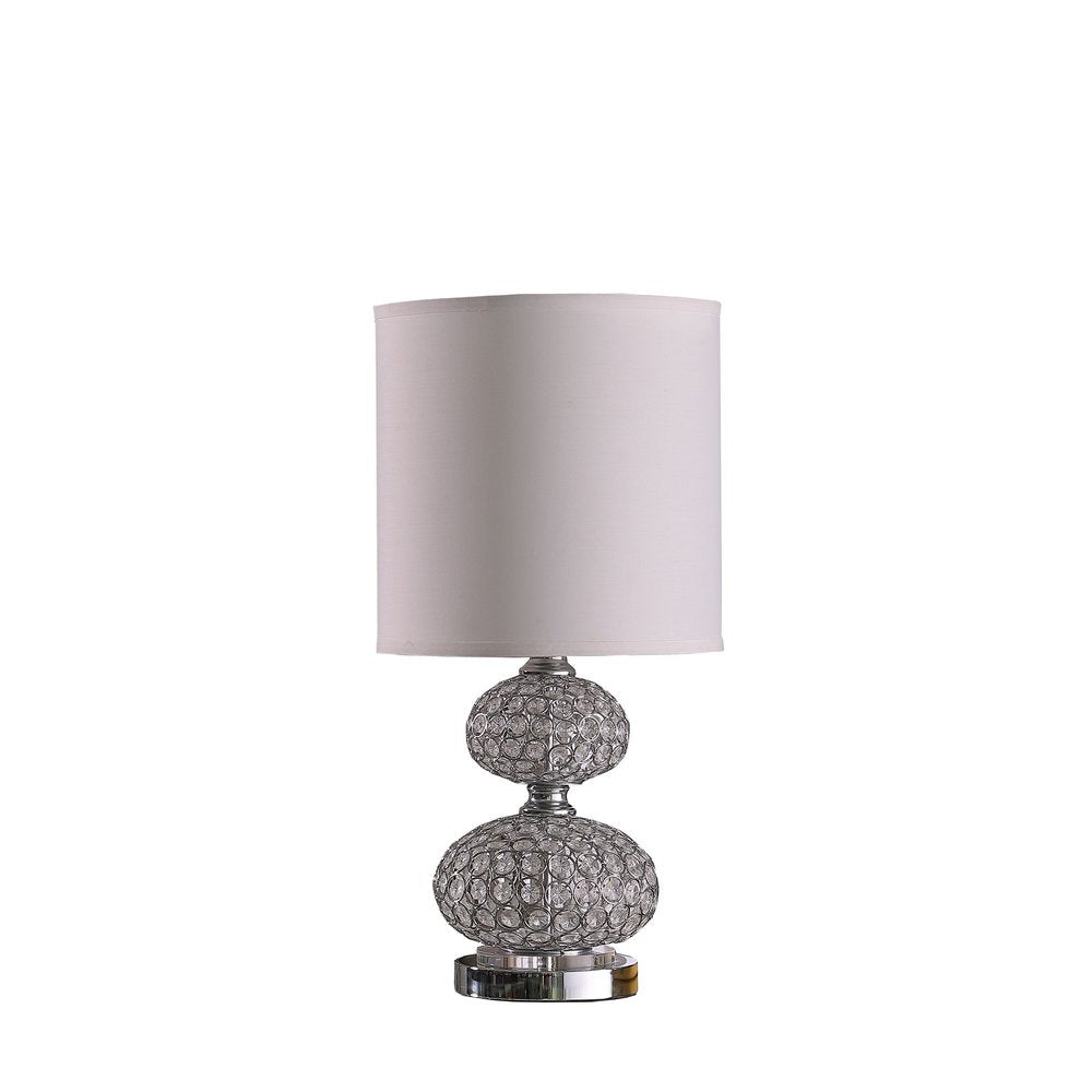 24" Chrome and Faux Crystal Double Orb Table Lamp With White Classic Drum Shade — view 1