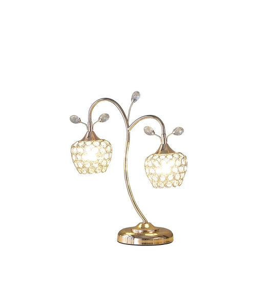 17" Gold Two Light Bedside Table Lamp With Clear Novelty Shade HomeRoots
