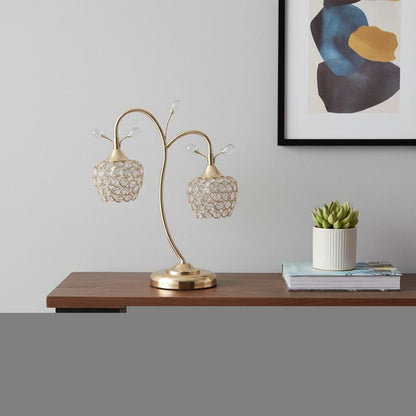 17" Gold Two Light Bedside Table Lamp With Clear Novelty Shade HomeRoots
