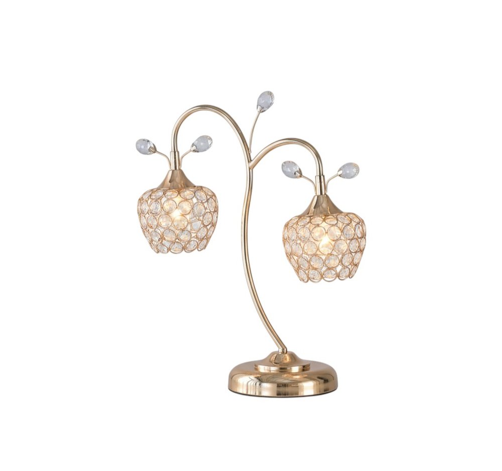17" Gold Two Light Bedside Table Lamp With Clear Novelty Shade — view 3