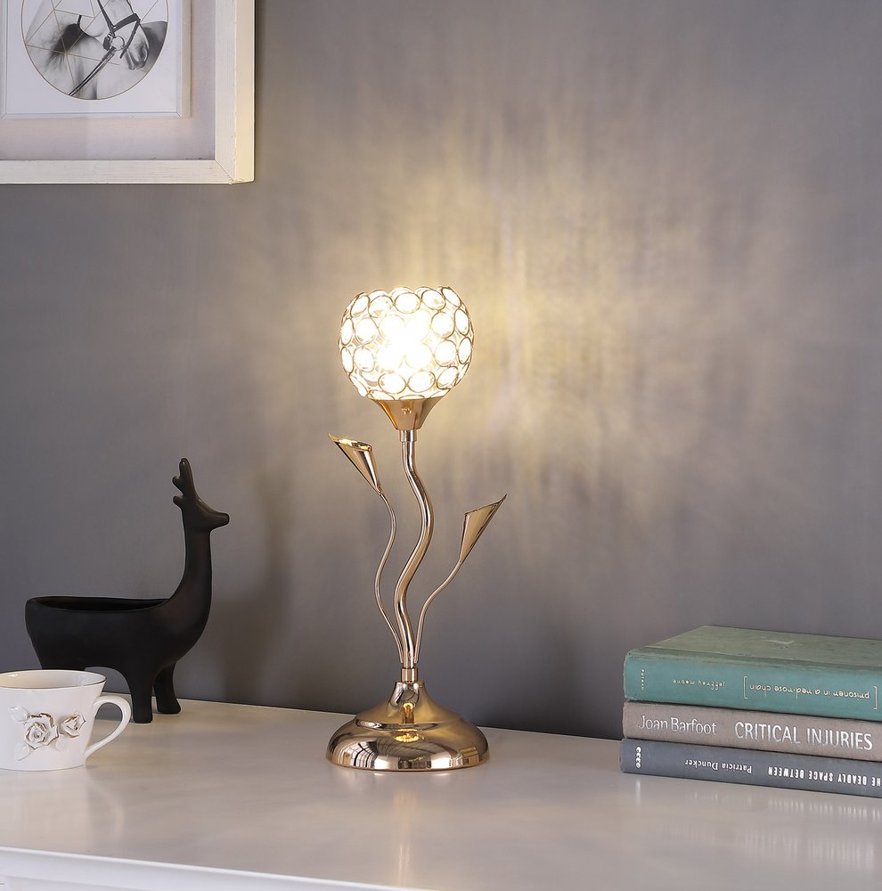 14" Gold Bedside Table Lamp With Clear Novelty Shade — view 2