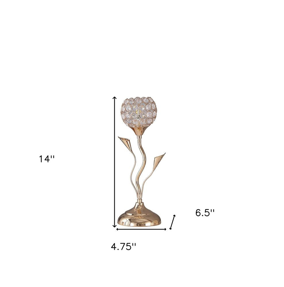 14" Gold Bedside Table Lamp With Clear Novelty Shade HomeRoots