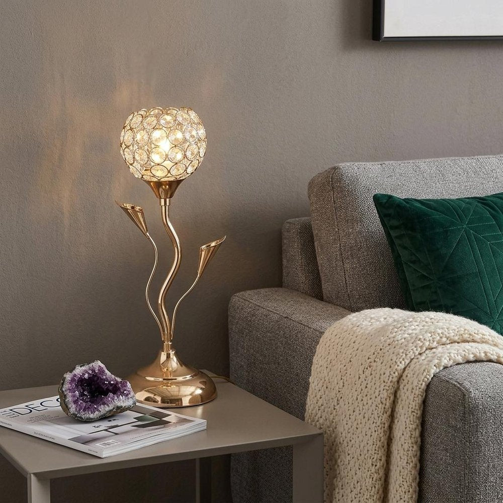 14" Gold Bedside Table Lamp With Clear Novelty Shade HomeRoots