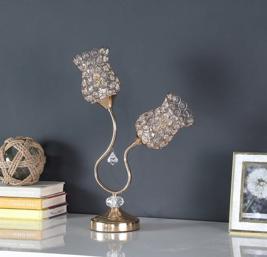 19" Gold Two Light Bedside Table Lamp With Clear Novelty Shade HomeRoots