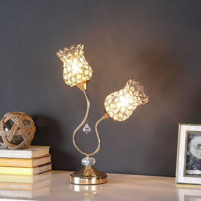 19" Gold Two Light Bedside Table Lamp With Clear Novelty Shade HomeRoots