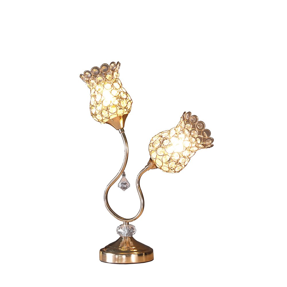 19" Gold Two Light Bedside Table Lamp With Clear Novelty Shade HomeRoots