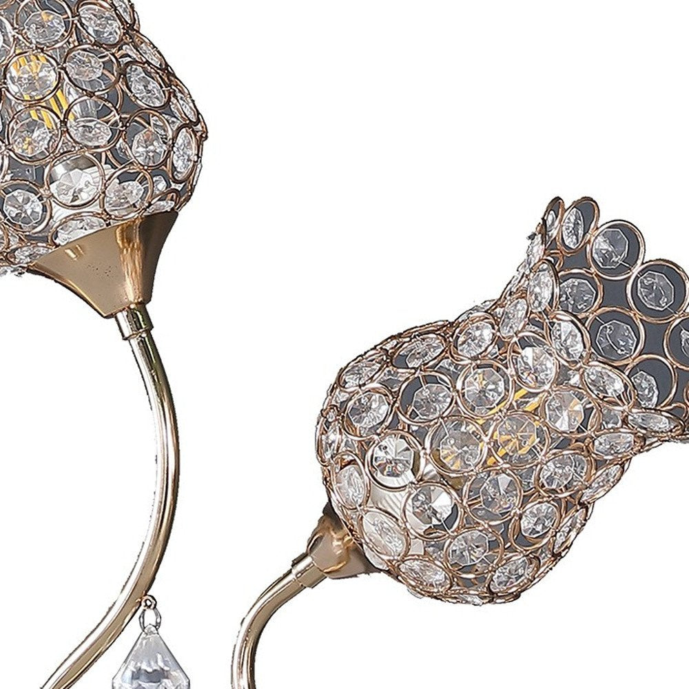 19" Gold Two Light Bedside Table Lamp With Clear Novelty Shade HomeRoots