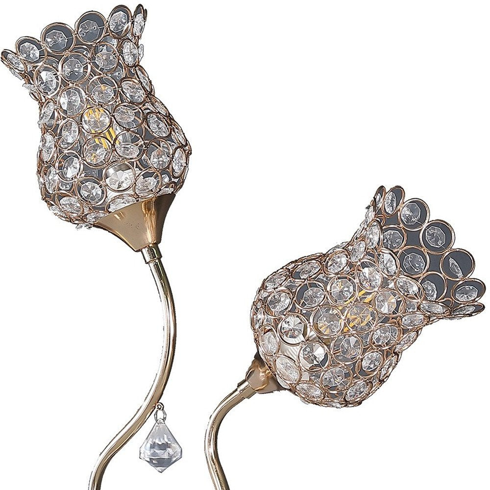 19" Gold Two Light Bedside Table Lamp With Clear Novelty Shade HomeRoots