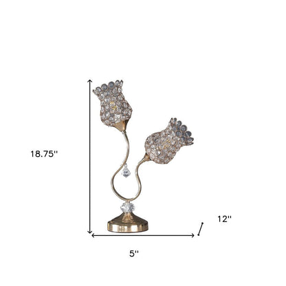 19" Gold Two Light Bedside Table Lamp With Clear Novelty Shade