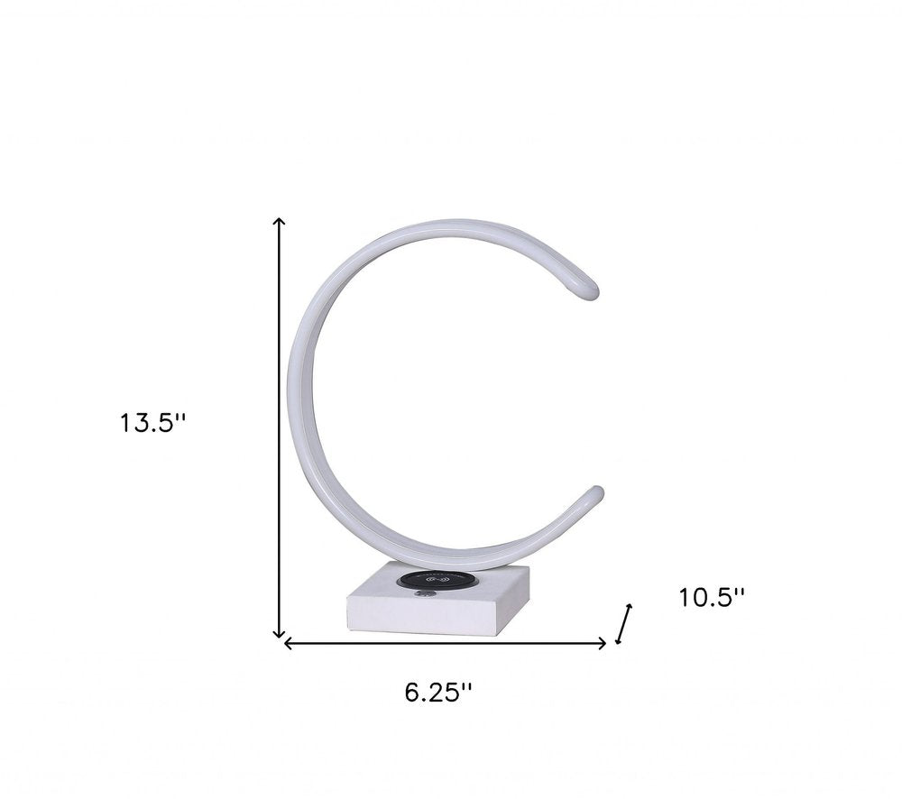 14" White Metal LED with USB Wireless Charger Table Lamp HomeRoots