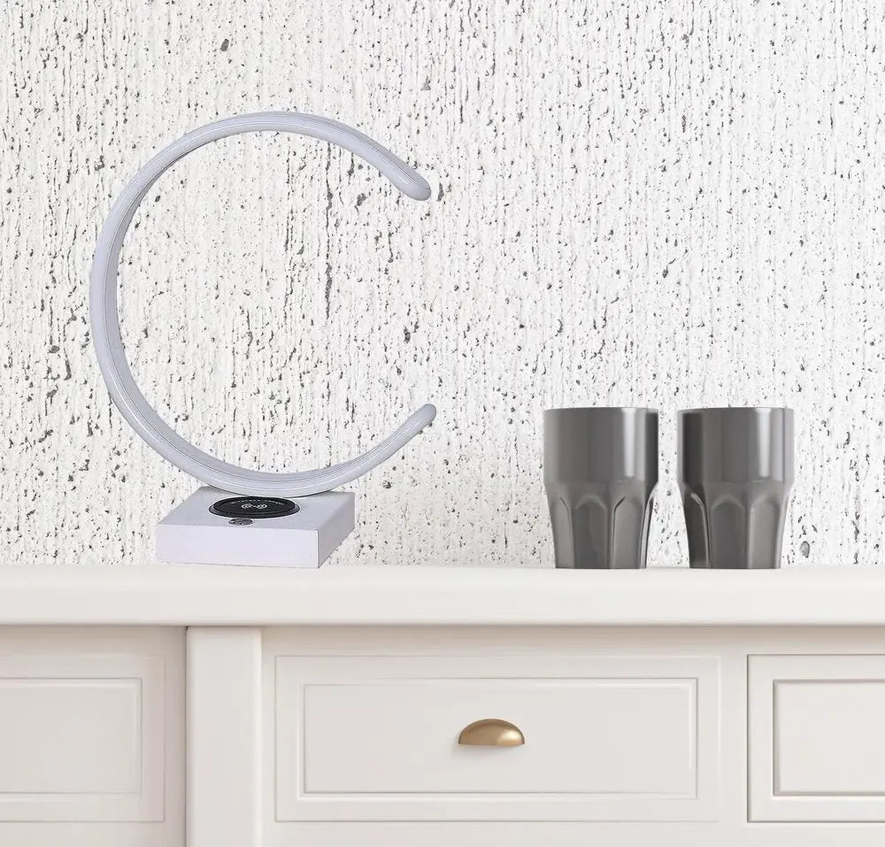 14" White Metal LED with USB Wireless Charger Table Lamp HomeRoots