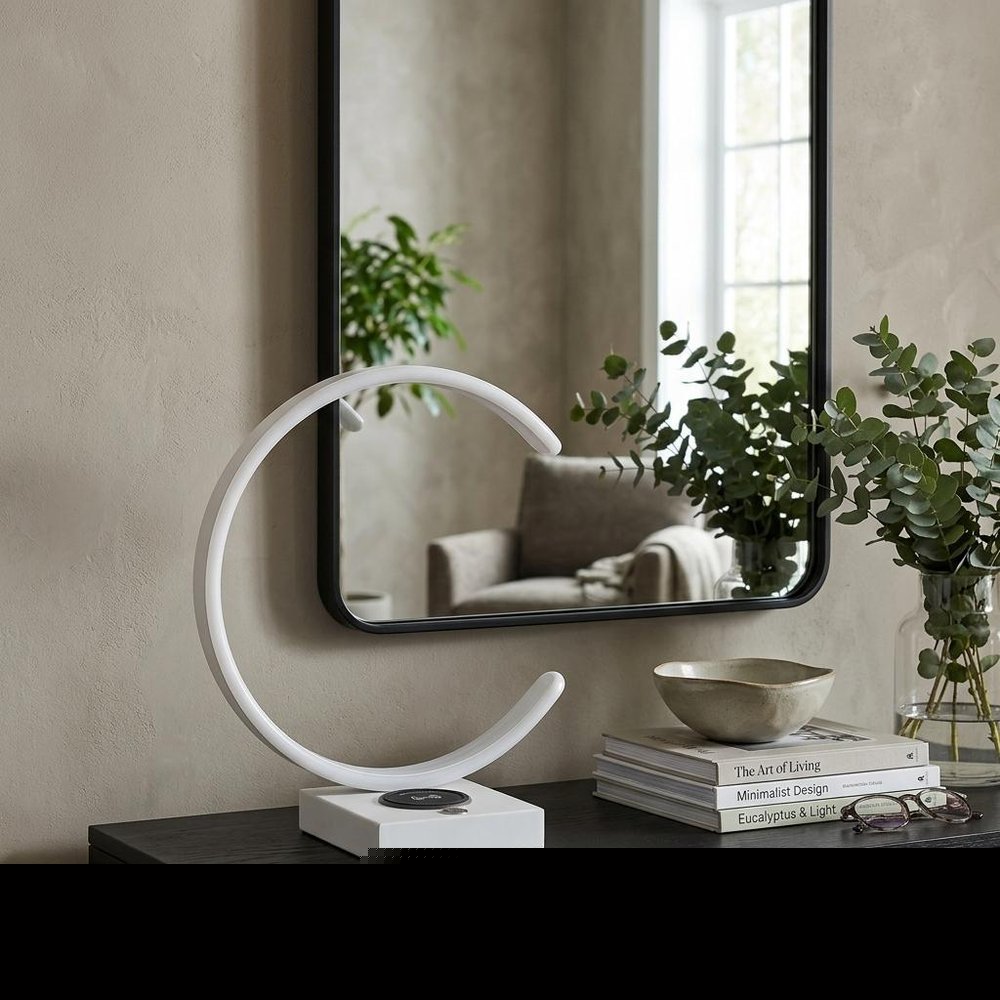 14" White Metal LED with USB Wireless Charger Table Lamp HomeRoots