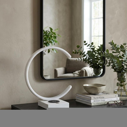 14" White Metal LED with USB Wireless Charger Table Lamp HomeRoots
