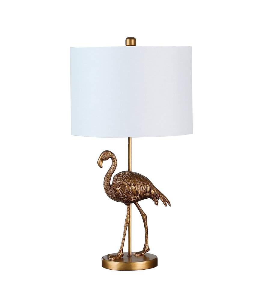 26" Gold Flamingo Table Lamp With White Drum Shade — view 1