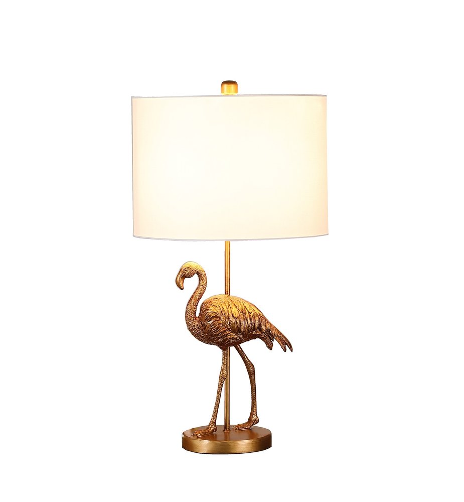 26" Gold Flamingo Table Lamp With White Drum Shade — view 2
