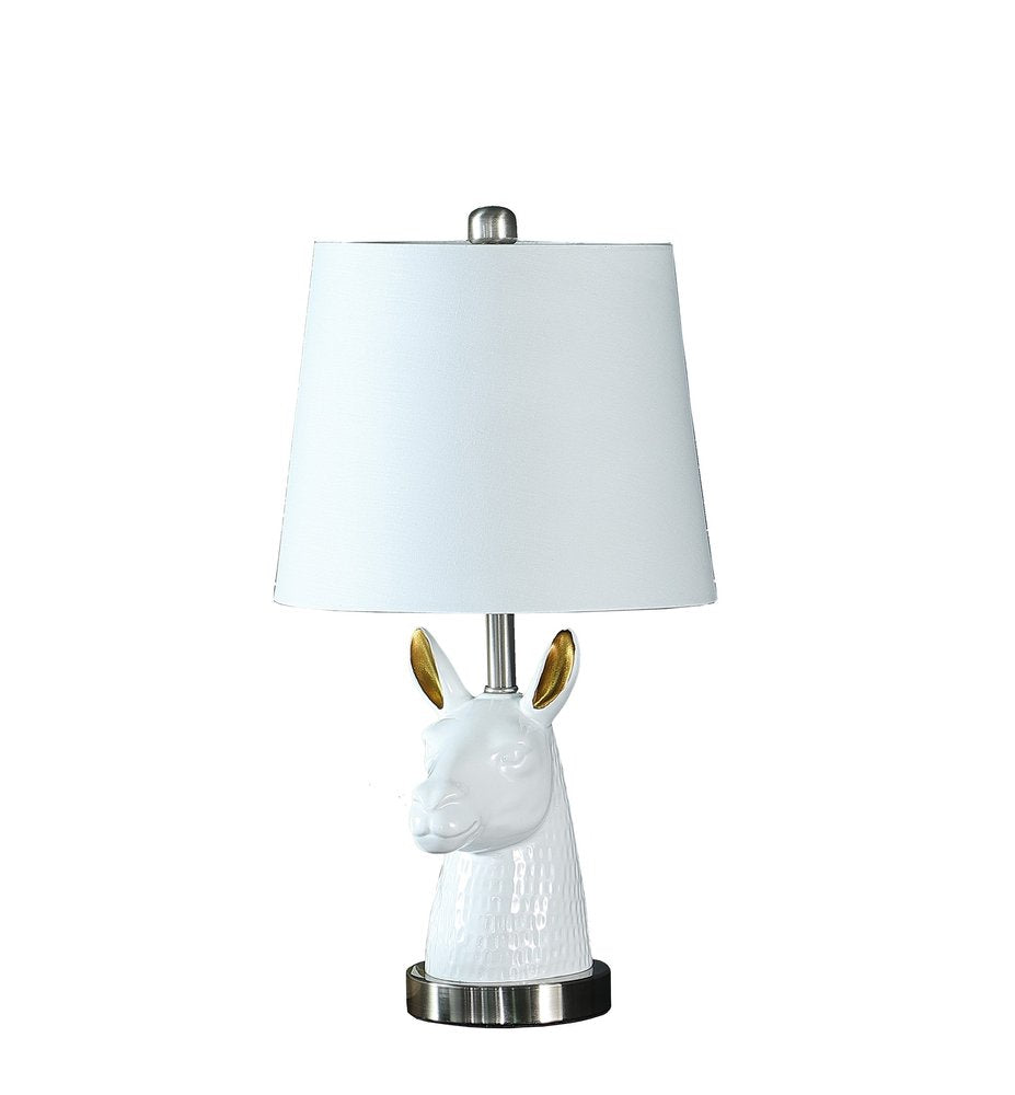 21" Silver And White Novelty Llama Lamp With White Drum Shade HomeRoots