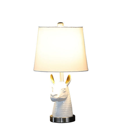 21" Silver And White Novelty Llama Lamp With White Drum Shade HomeRoots