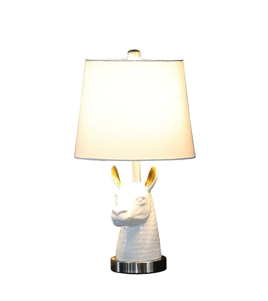 21" Silver And White Novelty Llama Lamp With White Drum Shade HomeRoots