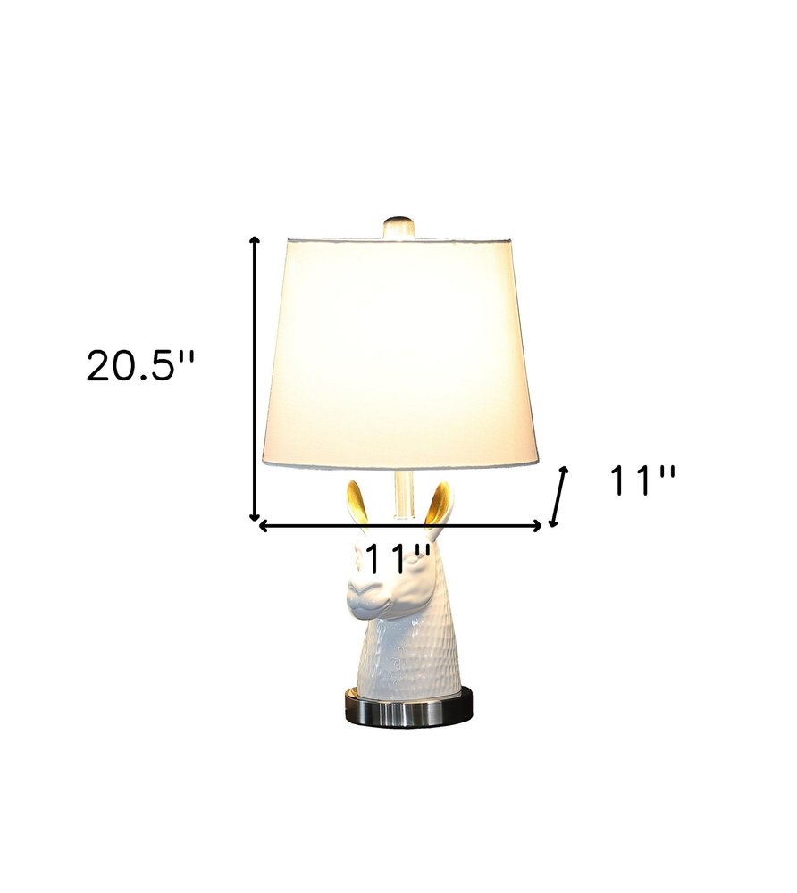 21" Silver And White Novelty Llama Lamp With White Drum Shade — view 3