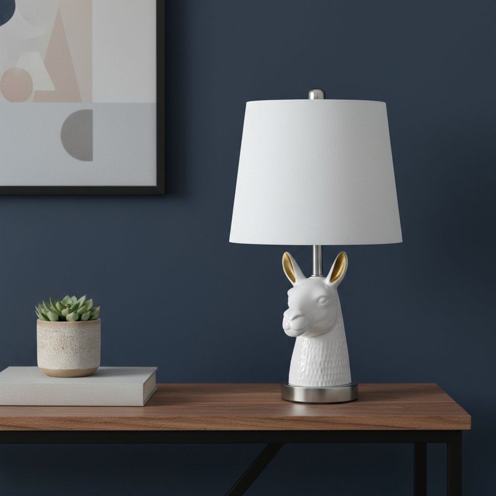 21" Silver And White Novelty Llama Lamp With White Drum Shade — view 4
