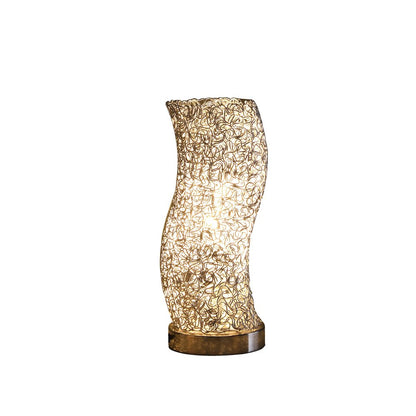 12" Silver Bedside Table Lamp With Silver Swirl Novelty Shade HomeRoots