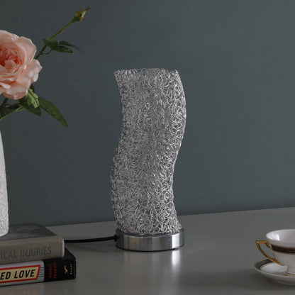 12" Silver Bedside Table Lamp With Silver Swirl Novelty Shade HomeRoots