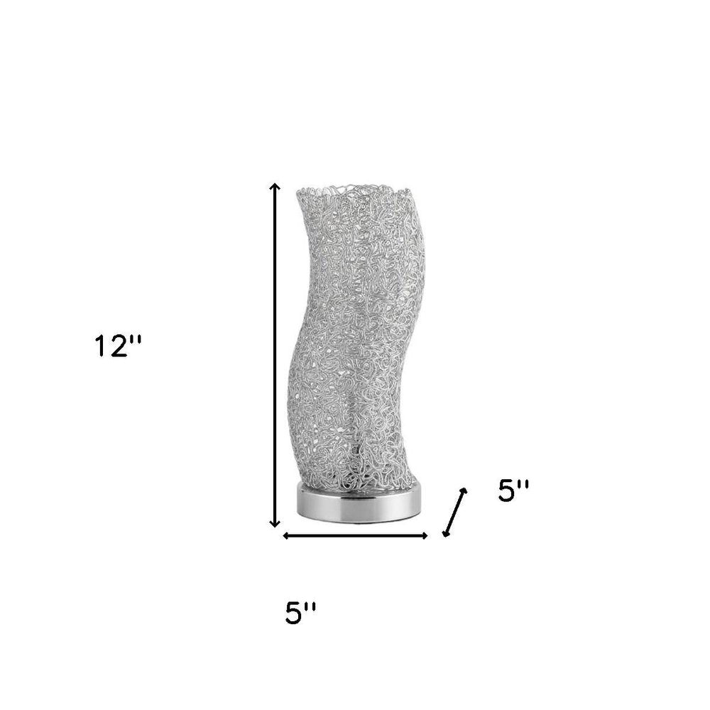 12" Silver Bedside Table Lamp With Silver Swirl Novelty Shade HomeRoots