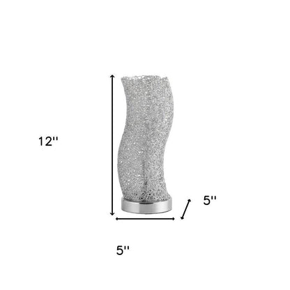 12" Silver Bedside Table Lamp With Silver Swirl Novelty Shade HomeRoots